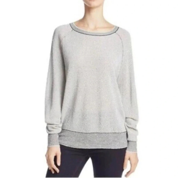 Theory Womens Gray/white stripe Crimp Knit long sleeve Pullover Top - Picture 2 of 8